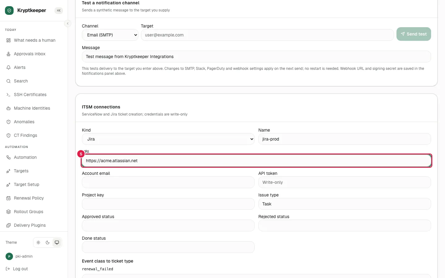 Open tickets in Jira or ServiceNow screen in Kryptkeeper
